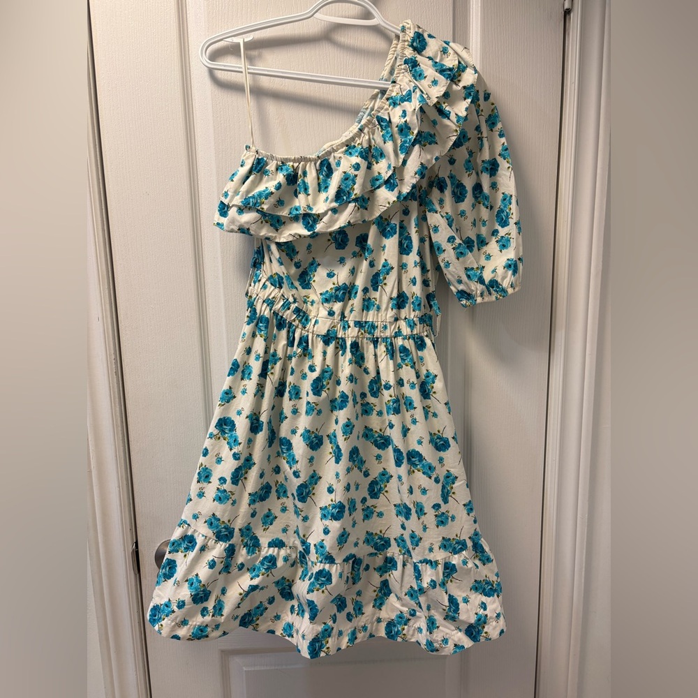🇮🇹 Made in Italy One-Shoulder Floral Cotton Fit & Flare Dress w/ Raffia Belt - Picture 2 of 13